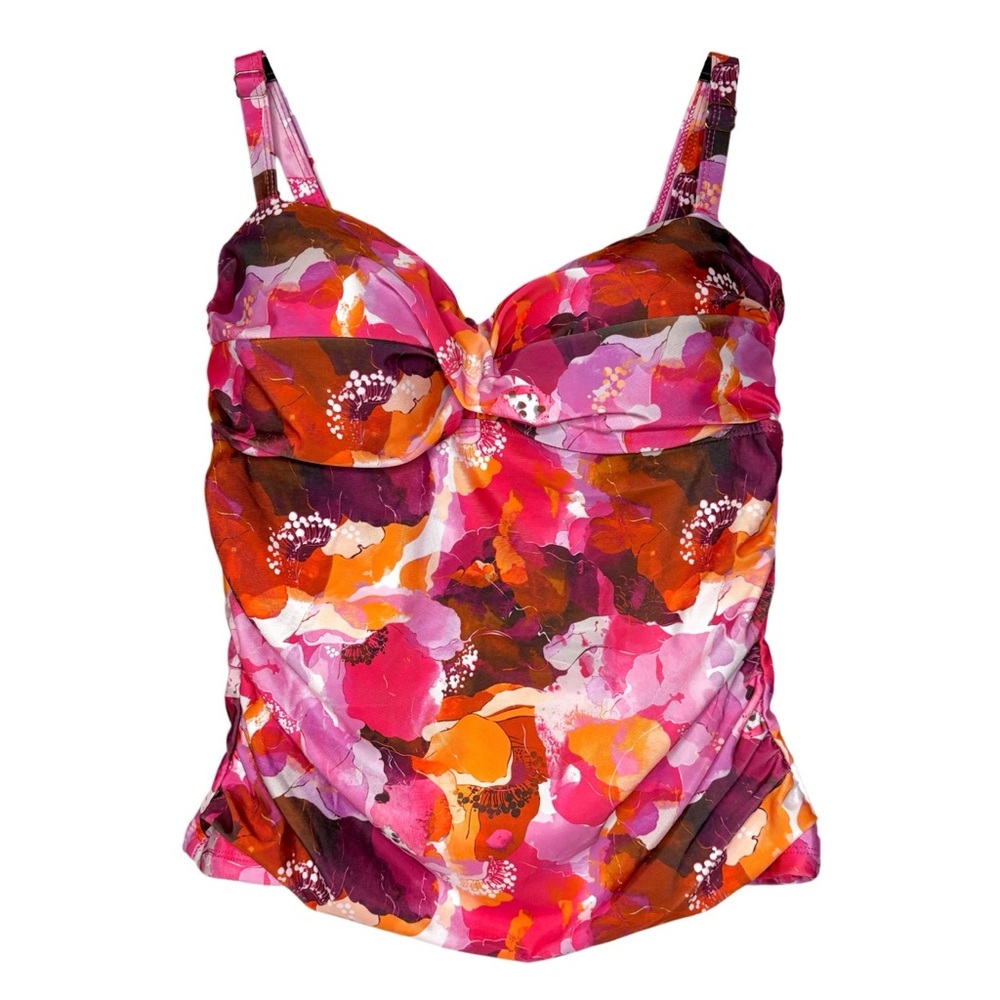 Nicole Miller Bandeau Tankini Swim TOP Abstract Floral Large